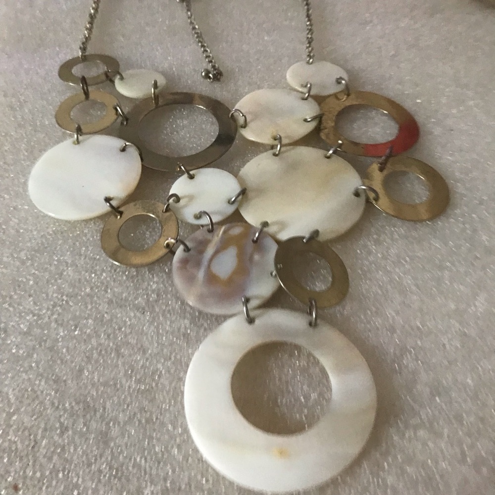 Layered mop Circle Statement Necklace in Ivory and Brass